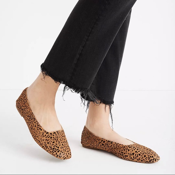 🐆SOLD🐆 NIB Madewell Cory Square Toe Flat Leopard Calf Hair Size 7 - Picture 8 of 9